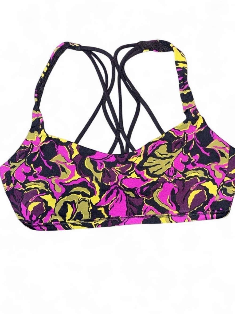 lululemon athletica Floral Strappy Sports Bra — Pink, Yellow & Black